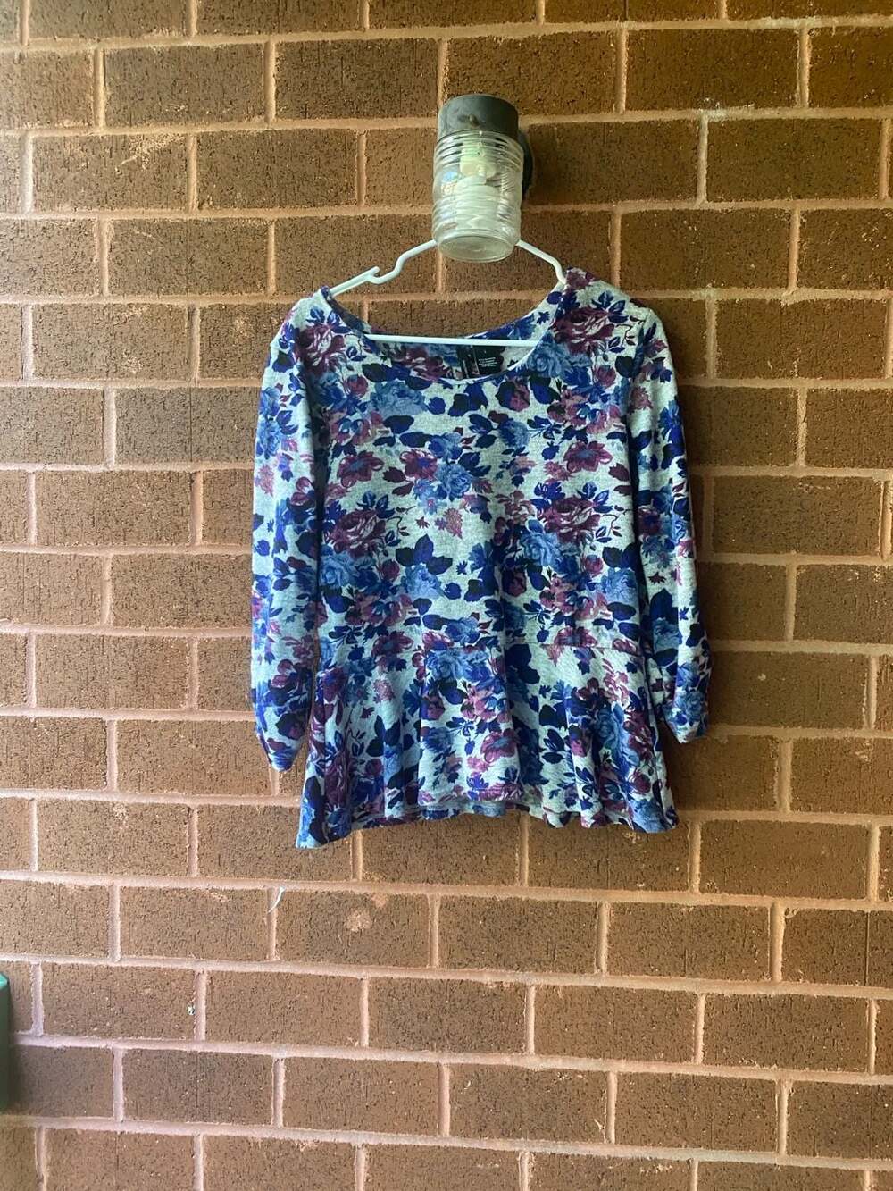 New Directions Women's Floral Print Peplum Top Long Sleeve Size Large